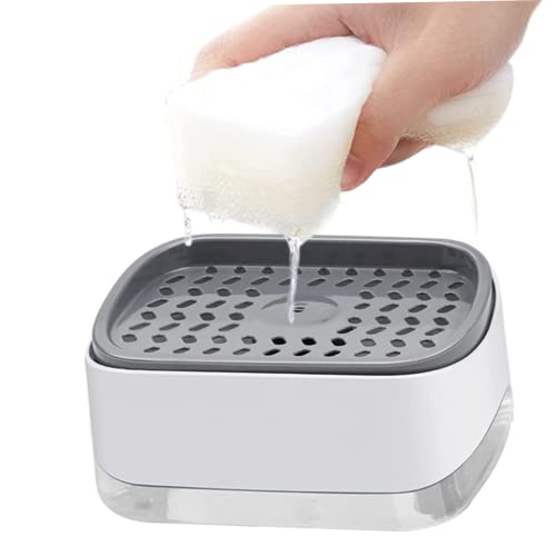 Dish Soap Dispenser with Sponge Holder 2 in 1 Kitchen Soap Dispenser 350ML Countertop Washing Liquid Pump for Kitchen Sink No Sponge and Washing Liquid