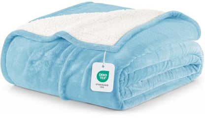 Utopia Bedding Plush Sherpa Blanket King Size Washed Blue, 90x102 Inch | Soft, Warm, Fleece, Bed, Sofa, Couch, Camping, Travel, Cozy, All Season - color: Washed Blue, size: King (90x102 Inch)
