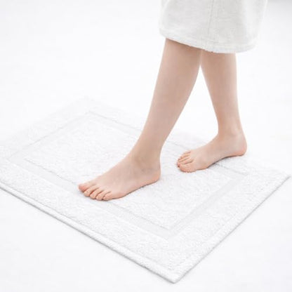 Rajlinen Cotton Bath Mat 2 Pack 23x36-100% Cotton 500 GSM Highly Absorbent Hotel Spa Bathroom Floor Mats, Aesthetic White Bath Mat Towels, Machine Washable Shower/Bathtub Rugs - color: White
