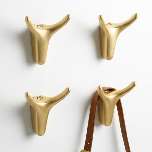 POZEAN 4 Pack Antler Wall Hooks for Hanging, Matte Gold Heavy Duty Coat Hooks Wall Mounted for Coats Hats Bags Keys, Decorative Deer Antler Metal Hook for Entryway Mudroom Bathroom Bedroom (4, Gold) - color: Gold