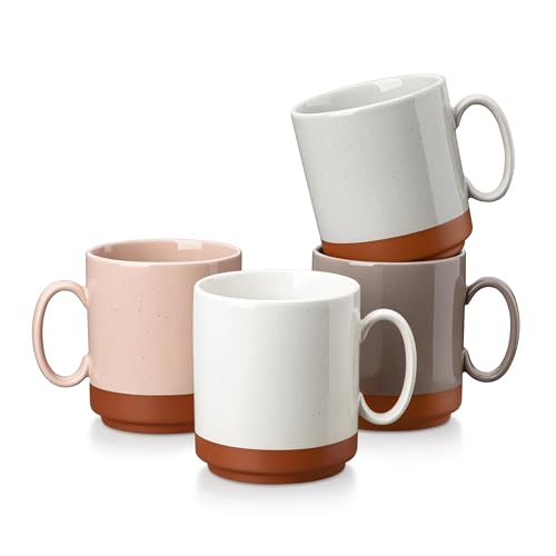 MALACASA 12oz Ceramic Coffee Mugs Set of 4, Stackable Coffee Cups with Straight-Sided Design, Mugs for Coffee, Latte, Tea, Hot Chocolate, Cappuccino and Cocoa, Microwave & Dishwasher Safe, Multicolor - color: Straight-Multicolor, size: 12 Oz