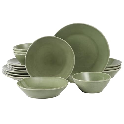 Two Time Oprah's Favorite Things Winner - Montecito Breeze 16 Piece (Service for 4) Double Plates and Bowls Stoneware Reactive Glaze Dinnerware Set - Cyprus Green - color: Cyprus Green