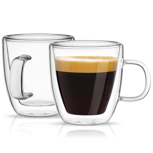 Mfacoy Glass Double Wall Insulated Espresso Cups (Set of 2), 5.4 oz Shots Cup with Handle, Insulated Glasses Mugs, Small Coffee Cups, Shot Glass - size: Espresso Cups