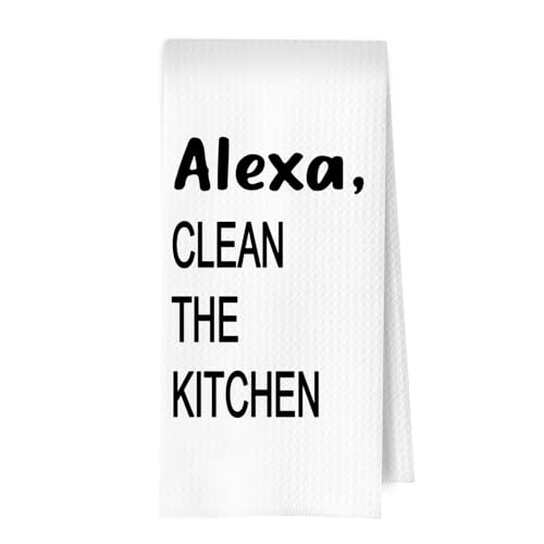 Funny Hostess Kitchen Towels - Funny Decorative Waffle Dish Towels, Hostess Gifts Hand Towels, Housewarming Gifts Tea Towel, 16×24 Inches - color: Clean the Kitchen