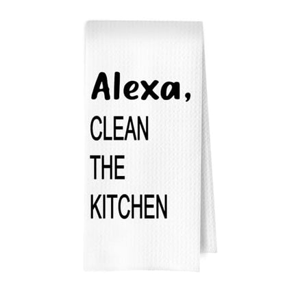 Funny Hostess Kitchen Towels - Funny Decorative Waffle Dish Towels, Hostess Gifts Hand Towels, Housewarming Gifts Tea Towel, 16×24 Inches - color: Clean the Kitchen