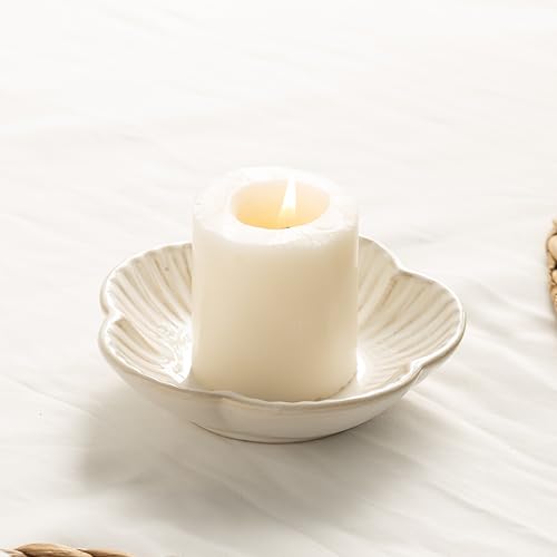 BEUNAIZER Ceramic Pillar Candle Holder Plate, Decorative Candlestick Holder | Fits tea lights, incense and palo santo for dining tables, parties, weddings, birthdays and anniversary decorations. - color: White
