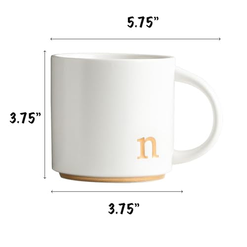 COLLECTIVE HOME Ceramic Coffee Mug, 15 oz Monogram Cup with Gift Box(n) | Dishwasher Safe, Engraved Gold Letter , Personalized Housewarming Birthday Present, Christmas Thanksgiving Mothers Day Gifts - color: gold-n