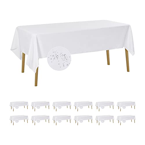 Fokitut 12 Pack Waterproof Rectangle Tablecloth, 60x102 Inch, Stain Resistant and Wrinkle Polyester Table Cloth, Fabric Table Cover for Kitchen Dining, Wedding, Party, Holiday Dinner-White - color: White, size: 60x102''-12pack