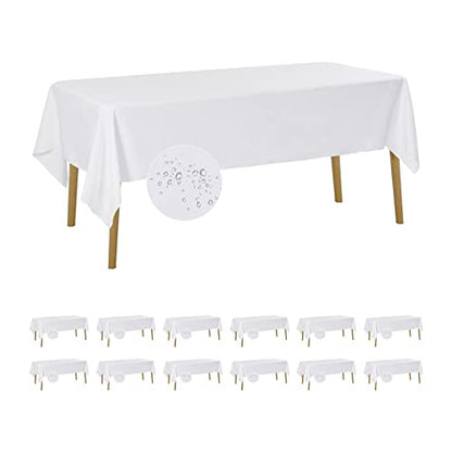 Fokitut 12 Pack Waterproof Rectangle Tablecloth, 60x102 Inch, Stain Resistant and Wrinkle Polyester Table Cloth, Fabric Table Cover for Kitchen Dining, Wedding, Party, Holiday Dinner-White - color: White, size: 60x102''-12pack