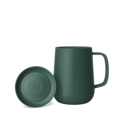 Simple Modern Voyager Signature Mug | Travel Coffee Tumbler with 360° Lid and Handle | Ceramic-Lined Insulated Stainless Steel Iced Cold Brew Cup | 12oz, Forest - color: -Forest