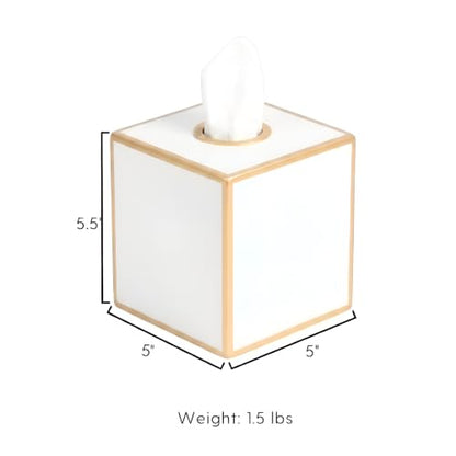 Jaye's Studio White Tissue Box Cover, Square Metal Gold Cube for Bathroom | Matte Hand-Painted Finish, Fits Facial Holders, Polished Trim, Open Bottom, Nursery Vanity Desk - color: White