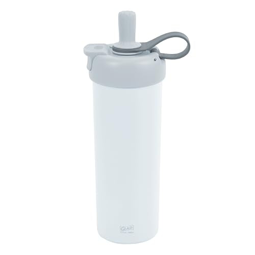 Glad Sip & Chug Insulated Water Bottle - Skinny Stainless Steel Tumbler with Straw and Chug Lid - Leak Resistant Double Walled Metal for Hot and Cold Drinks, 23oz, Grey - color: Gray