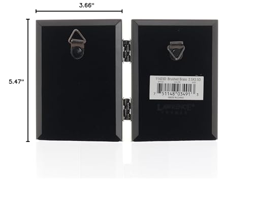 Lawrence 11423D Brushed Brass Hinged Double 2.5x3.5 Picture Frame-Beaded Edge Design - color: Satin Gold, size: 2.5x3.5 Double