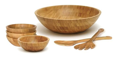 Lipper International Bamboo Wood Salad Bowls with Server Utensils, 7-Piece Set, Assorted Sizes - size: Large, style: 7-Piece Set
