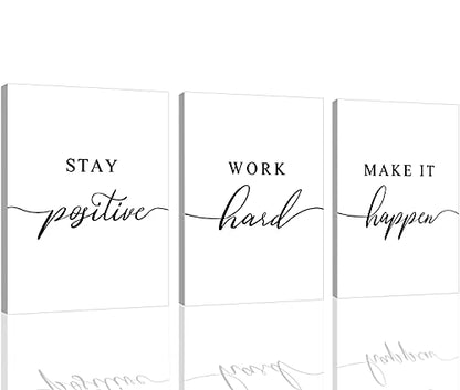 Framed Canvas Wall Art Positive Quote, Office Art, White Large Poster, Motivational Artwork Set of 3 Prints, Inspirational Poster Prints (G-3pcs,12x16inchx3pcs) - color: G-3pcs, size: 12x16inchx3pcs