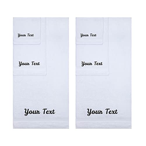 Personalized Towels, Hotel & Spa Quality, Super Soft, Highly Absorbent, Bathroom Sets, 100% Cotton Monogrammed towels 6 Piece Towel Set, Includes 2 Bath Towels, 2 Hand Towels, 2 Washcloths, White - color: White, size: 6 Piece Towel Set (Bath, Hand, Washcl
