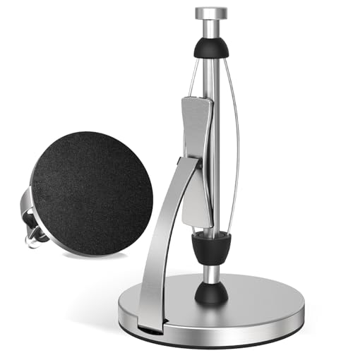 VEHHE Paper Towel Holder Countertop, One-Handed Tear, Stainless Steel, Stand Paper Towel Holder with Spring Activated Arm & Non Slip Weighted Base, for Kitchen Bathroom (Silver) - color: Silver, size: Eva Pad Base