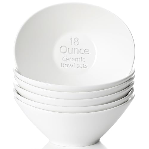 Teocera 7 Inch Salad Bowls Set of 6, 18 oz Large Soup Bowls– Microwave & Dishwasher Safe, for Pasta, Snacks, White - color: White, size: 18 Ounce