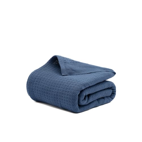 100% Cotton Waffle Blanket Twin Size for College Dorm, Lightweight Breathable Soft for Summer, Premium Waffle Weave Blanket for Bed & Gifts for Women, 68" x 92" - color: Navy, size: Twin(92"x68")