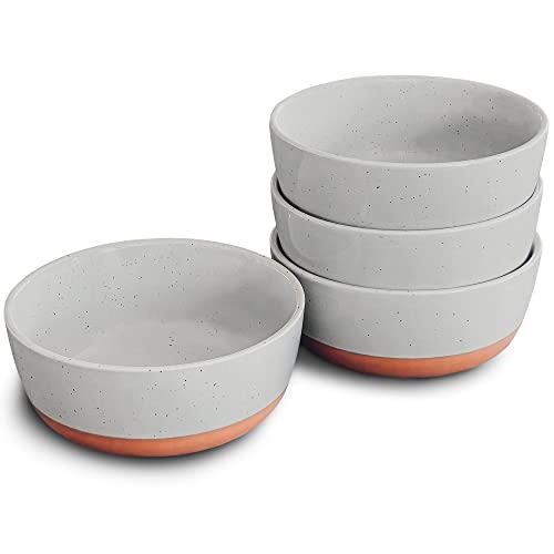 Mora Ceramic Flat Bowls Set of 4-25 oz- For Soup, Salad, Rice, Cereal, Breakfast, Dinner, Serving, Oatmeal, etc - Microwave, Dishwasher and Oven Safe Porcelain Bowl for Eating and Kitchen- Earl Grey - color: Earl Grey
