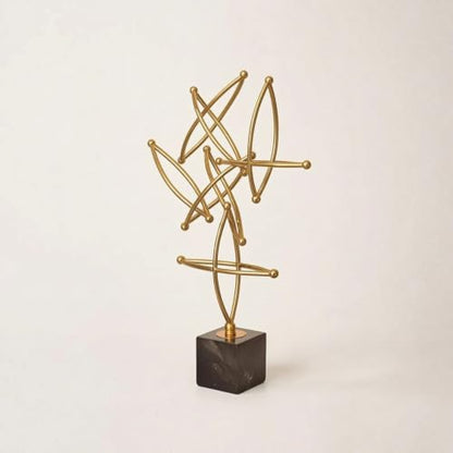 Qianly Geometric Star Sculpture Modern Sculpture with Marble Base Minimalist Decor for Office, Small - size: Small