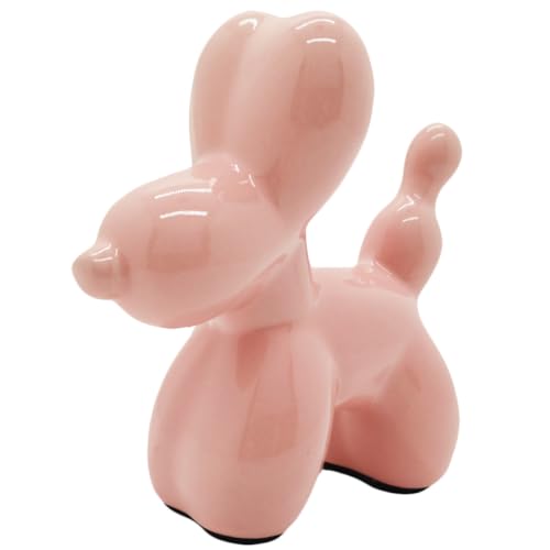 Ceramic Pink Balloon Dog Decor,Balloon Animal Statue(Small) | Living Room Bedroom Bookshelf Desktop Office Coffee Table Decor,Trendy Modern Home Sculpture - color: Pink, size: Small