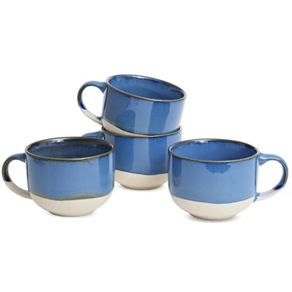 Bosmarlin Ceramic Coffee Mug Set of 4, 16 Oz, Coffee Cups with Big Handle, Microwave and Dishwasher Safe (Deep Blue) - color: Deep Blue