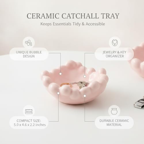 Ceramic Catchall Tray with Bubble Design, Compact Storage Bin for Keys and Jewelry on Vanity or Entryway (1 PC) - color: Pink