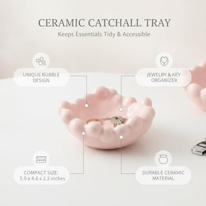 Ceramic Catchall Tray with Bubble Design, Compact Storage Bin for Keys and Jewelry on Vanity or Entryway (1 PC) - color: Pink