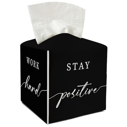 Minimalist Leather Tissue Holder with Bottom Belt Ideal for Women Housewarming Gift Modern Tissue Box Cover Bathroom Car Nightstand Vanity Kitchen Decor Waterproof Napkin Organizer Dispenser - FS720 - color: Black 01