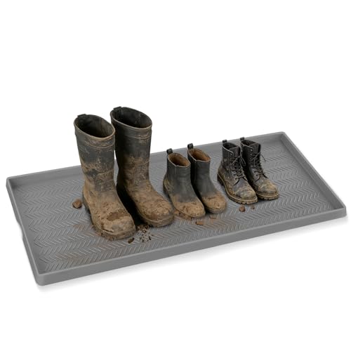 Kalolary Extra Large Boot Tray for Entryway, Silicone Shoe Mat (40x16) | Non-Slip Shoe Mat Tray for Muddy & Wet Shoes Waterproof Shoe Rug for Front Door Patio Porch Room Indoor Outdoor Use - size: 40x16 Inches