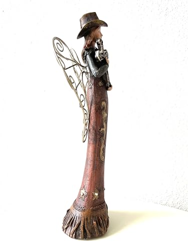 SUREG Western Cowgirl Angel Holding Cross, Family, Friend Figurine Statue Hand Painted Rustic Life-Like Detailed Home Office Decoration Poly Resin 1 Item (Holding Cross Sign) - color: Holding Cross Sign