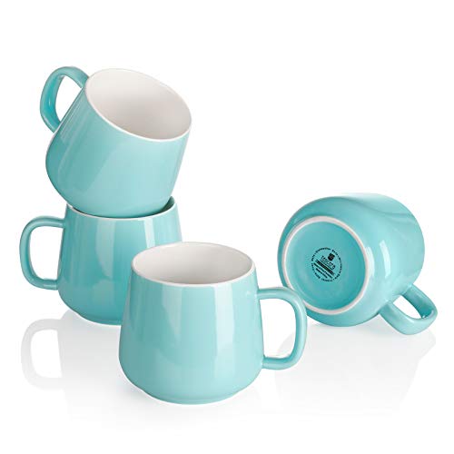 Teocera Ceramic Coffee Mug Set of 4-12 oz Coffee Mugs with Large Handles for Hot or Cold Drinks Like Latte, Cocoa, Tea or Juice - Smooth Ceramic, Dishwasher Safe, Turquoise - color: Turquoise