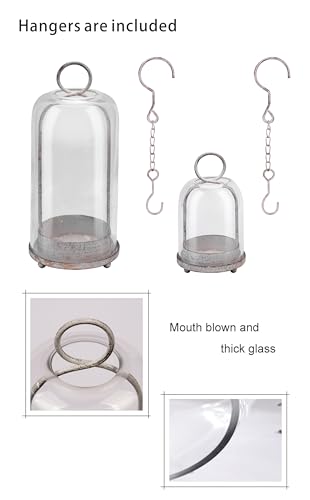 5" & 4" Wide Versatile Metal Candle Holder in Shabby White with Handmade Thick, Heavy & Sturdy Glass Dome for Pillar Candle, Industrial, Modern, Shelf, Mantel, Veranda, Porch - color: White Shabby