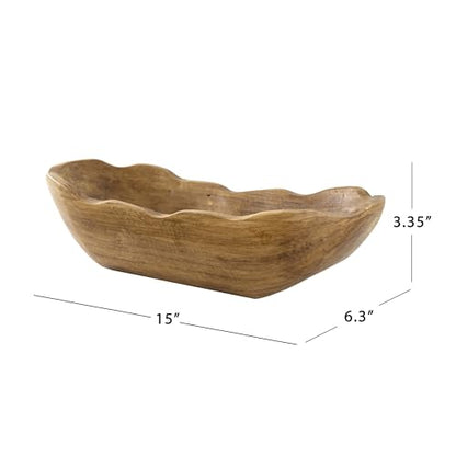 Indoor Carved Mid-Tone Brown Paulownia Wood Decorative Dough Bowl, 15.2" Rustic Farmhouse Centerpiece Bowl for Home Table Living Room Decor, 2026 Home Essential