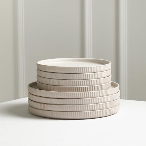 Stone Lain Haven 12-Piece Dinnerware Set, Beige, Includes 4 Dinner Plates, 4 Salad Plates, 4 Bowls, Microwave & Dishwasher Safe - color: Beige, size: 12-Piece - Service for 4