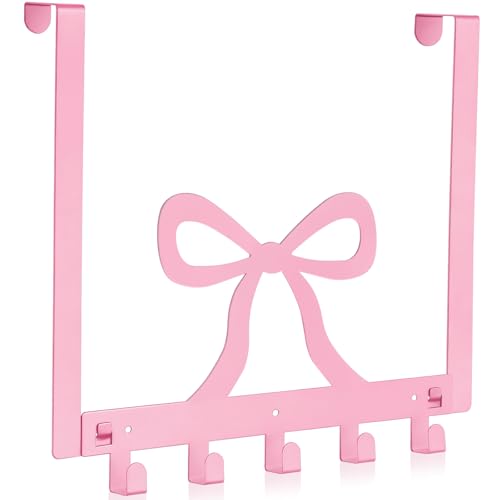 Reallnaive Pink Bow Over The Door Hooks Coquette Bathroom Decor Hanger Wall Mount Rack Holder for Towel, Hat, Coat, Cloth, Keychain, Bag, Home Organizer - style: Pink Bow