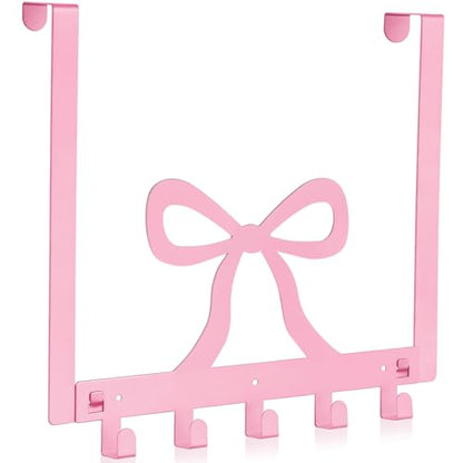 Reallnaive Pink Bow Over The Door Hooks Coquette Bathroom Decor Hanger Wall Mount Rack Holder for Towel, Hat, Coat, Cloth, Keychain, Bag, Home Organizer - style: Pink Bow