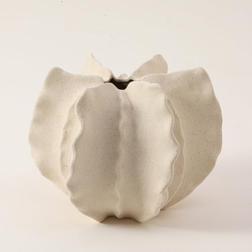 White Ceramic Vase Modern Home Decor, Unique Vase Round Matte Donut Vases for Pampas Grass, Neutral Boho Nordic Minimalism Style Flower Vases for Living Room Wedding Dinner Table Party (W231White