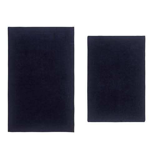 Home Weavers Luxury Collection 100% Cotton Reversible Bathroom Rugs Set, Washable Rug, Soft Cotton Extra Soft and Absorbent Bath Rug, Kitchen Mat, 2 Piece Set(S+M), Navy - color: Navy, size: 2 Piece Set(S+M)