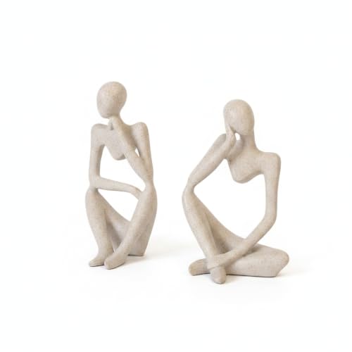 Modern Abstract Resin Human Figure Sculpture, Beige Minimalist Art Statue for Home Office Desk Shelf Decor - size: 8.66 x 3.15 x 11.81 in