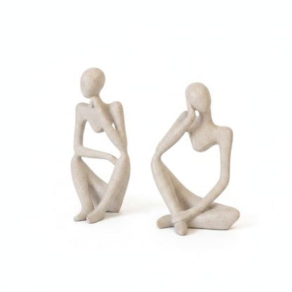 Modern Abstract Resin Human Figure Sculpture, Beige Minimalist Art Statue for Home Office Desk Shelf Decor - size: 8.66 x 3.15 x 11.81 in