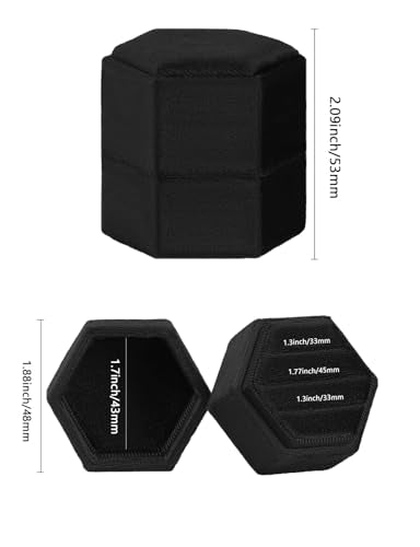 MFXIP Velvet 3 Slots Jewelry Ring Box Engagement Wedding Box Keepsake Box Bridal Photo Ring Triple Slots Hexagon - color: Black