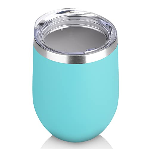 DOMICARE Stainless Steel Wine Tumbler Bulk with Lid, Personalized Insulated Tumblers Set, 12oz Travel Coffee Cups Pack of 1, Light Blue - color: Light Blue, size: 1 Count (Pack of 1)