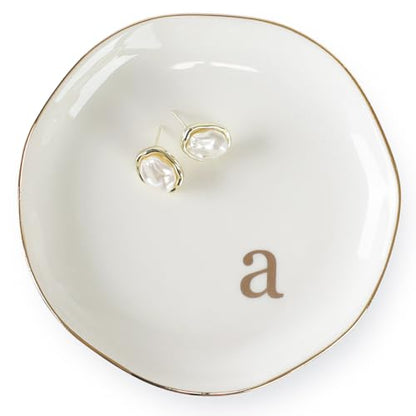 Initials Ring Dish Jewery Tray with Personalized A-Monogrammed Engagement Wedding Gifts for Friends,Sister,Birthday Christmas Gifts for Women,Ceramic White - style: a