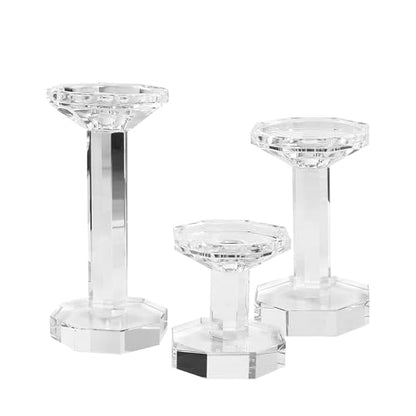 Crystal Candlestick Holders Set of 3, Clear Crystal Taper/Pillar Candles Holders– Table Centerpieces for Party and Wedding Decoration(4''/6''/8'' Tall)