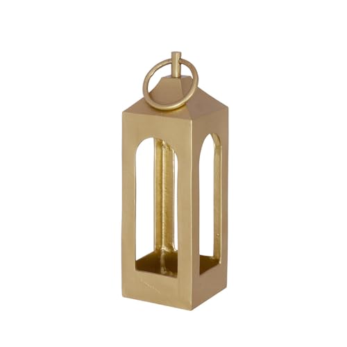 CG Hunter Small Gold Lantern, Rustic Metal Decorative Lantern, Candle Holder for Indoor & Outdoor, Home Decor for Patio, Garden & Tabletop, Hanging Lantern for Parties & Weddings - color: Gold, size: Small