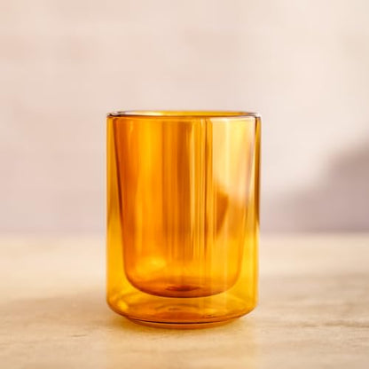 Terra Kaffe Marigold Mezzo 8 oz Double-Walled Coffee Glass – Borosilicate Thermal Insulated Stackable Cappuccino & Latte Cup, Heat-Resistant Clear Glassware - color: Marigold, size: 8 Ounces