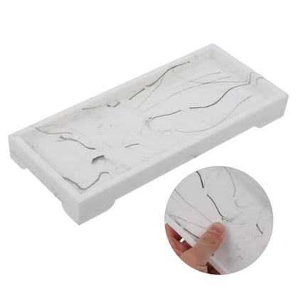 YARNOW Marble Design Composite Storage Tray for Bathroom and Home, White Vanity Tray with Cosmetics Storage Holder and Jewelry Organizer for Countertop Use