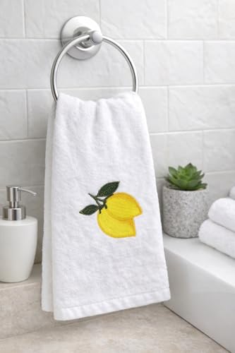 Embroidered Terry Velour Fingertip Towel Set - Quick-Drying, Highly Absorbent, Ultra-Soft, 11 x 18 inches, 3-Pack for Kitchen and Bathroom, Ideal for Gifts and Travel (3, White Lemon) - color: White Lemon